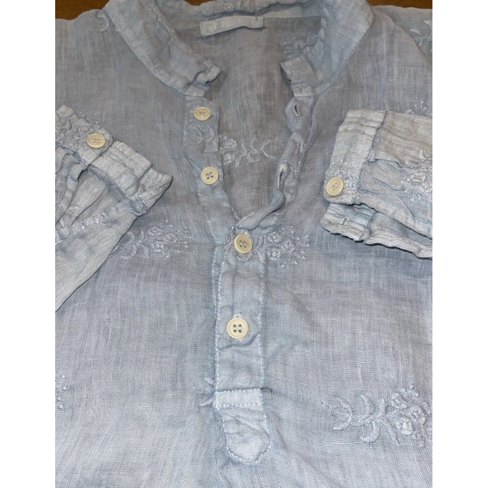 CP Shades Tunic Dress Women XS 100% Linen Blue Pockets Embroidered Flowers